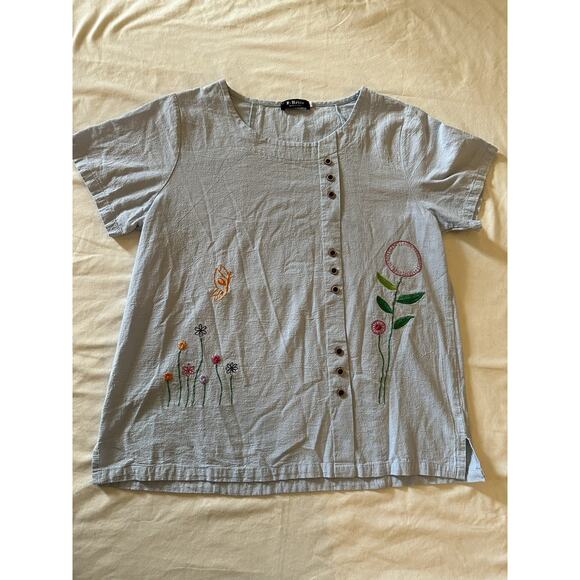 Whimsical Embroidered Floral Shirt – Size XL - Retro Brand - Picture 1 of 5